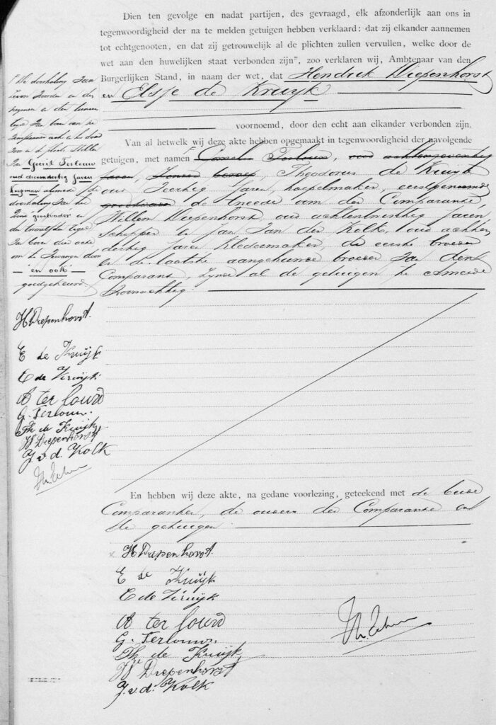 huwelijk Hendrik Diepenhorst en Elsje de Kruijk 2  31-07-1903